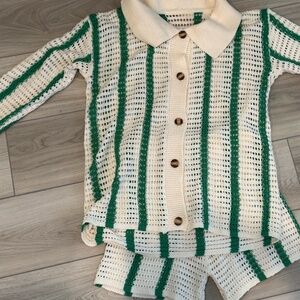 Matching Green/Cream Long Sleeve Top & Shorts